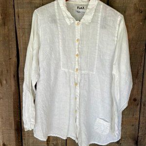 Romantic White Linen FLAX Brand Button Down Blouse